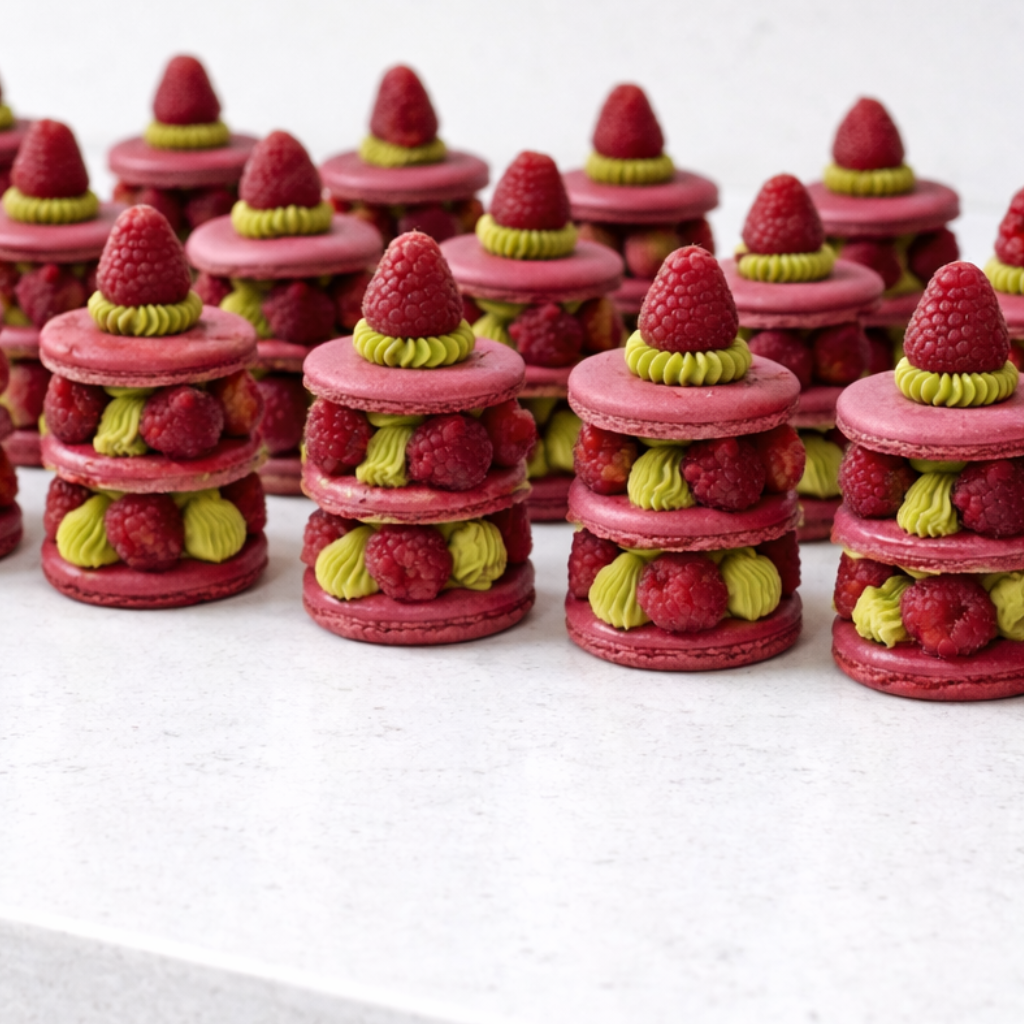 Pistachio Raspberry Macaron Tower (single serving)